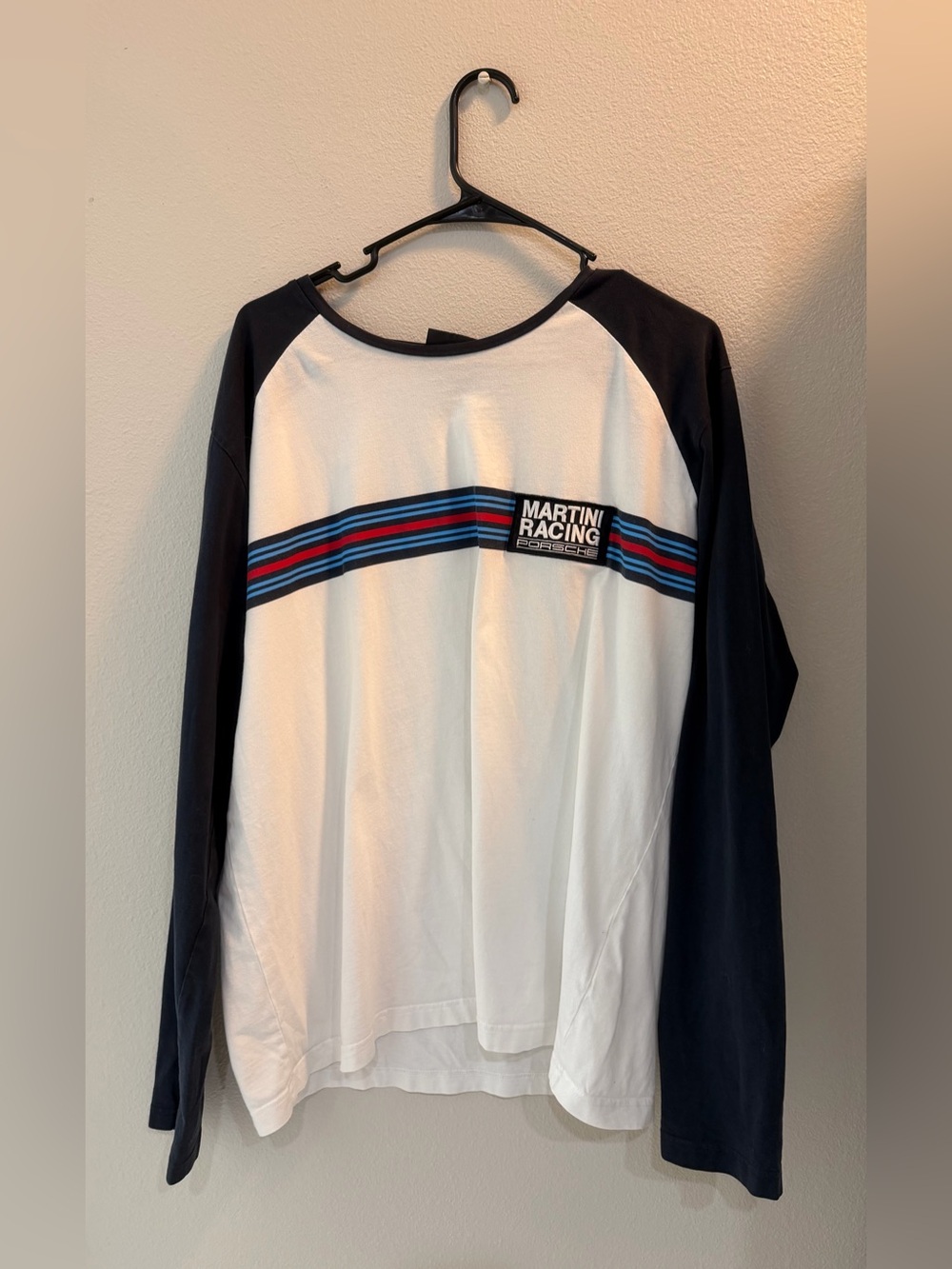 Porsche Design Long Sleeve Tee - White & Navy with Racing Stripe